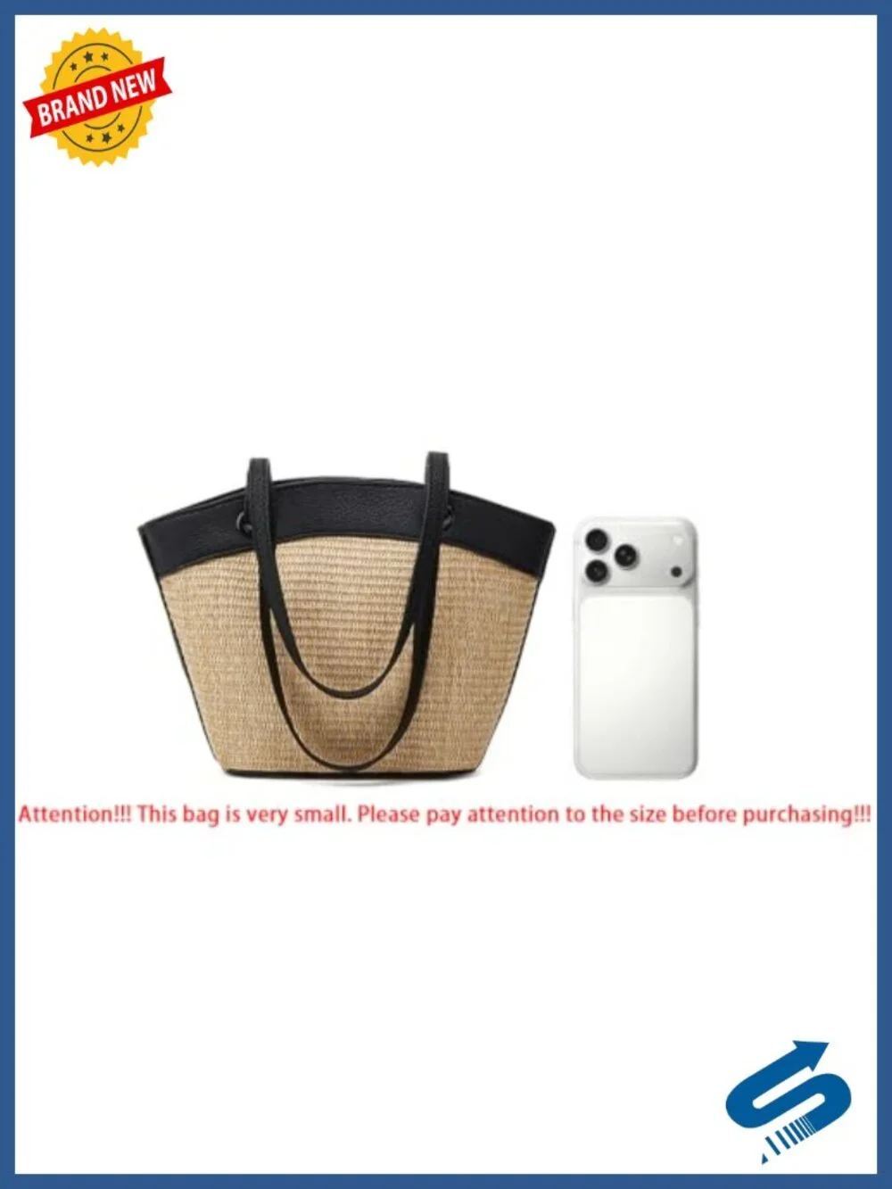 Women's Straw Woven Tote Shoulder Bag Beach Travel Summer w/ Inner Liner